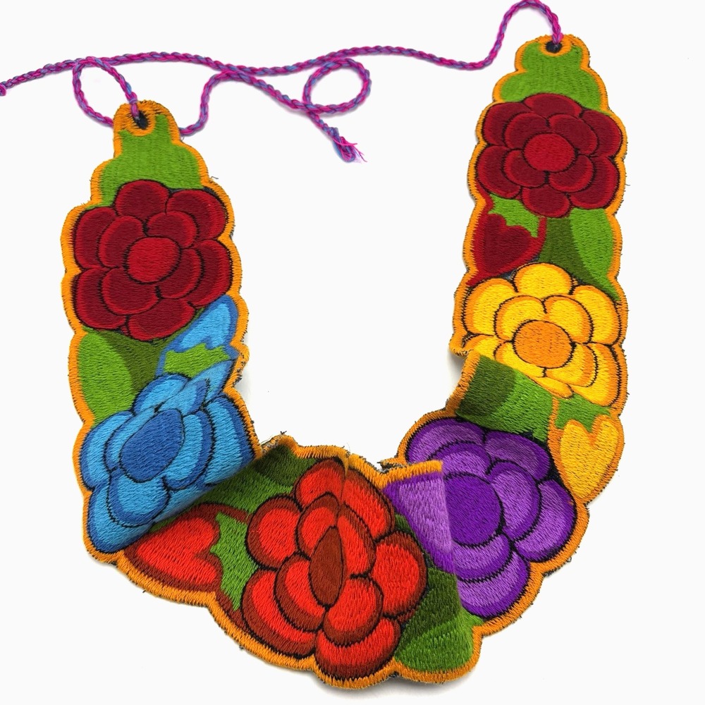 Handcrafted Mexican Embroidered Sash Belt Wide Adjustable One Size Floral Tie